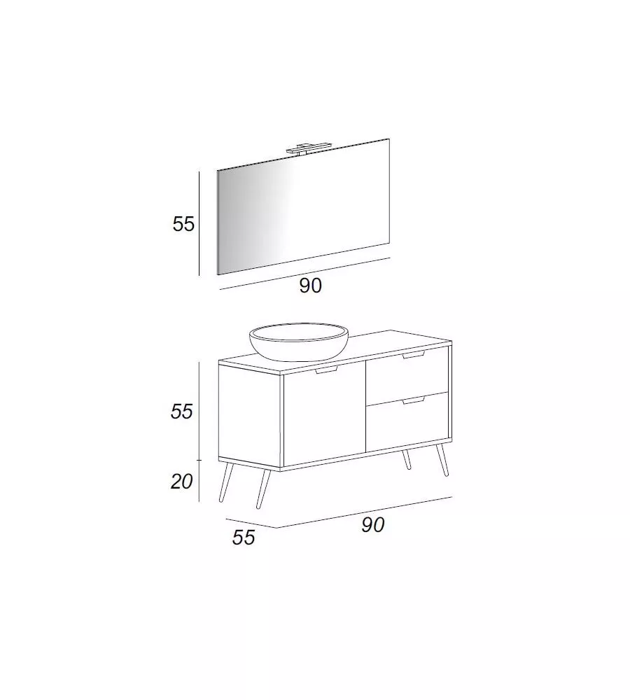 Mobile bagno 'madrid' bianco con specchio e lavello, 90x55x75 cm